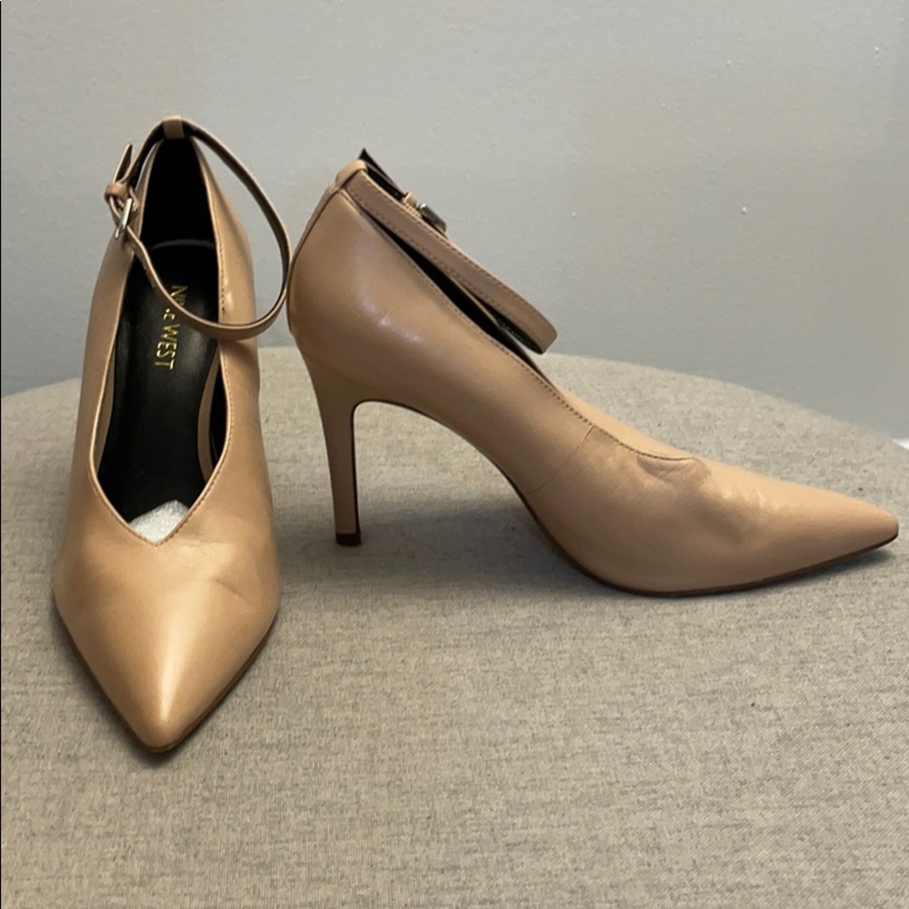 Nine West nude pumps with ankle strap